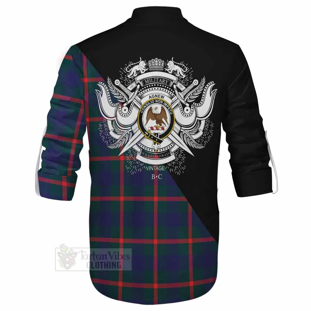 Agnew Tartan Ghillie Kilt Shirt with Family Crest and Military Logo Style
