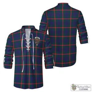 Agnew Tartan Men's Scottish Traditional Jacobite Ghillie Kilt Shirt with Family Crest