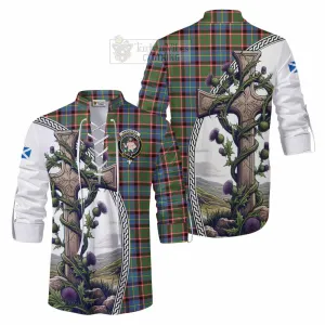 Aikenhead Tartan Ghillie Kilt Shirt with Family Crest and St. Andrew's Cross Accented by Thistle Vines