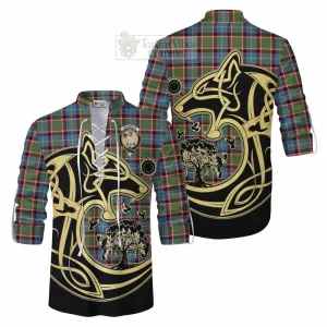 Aikenhead Tartan Ghillie Kilt Shirt with Family Crest Celtic Wolf Style