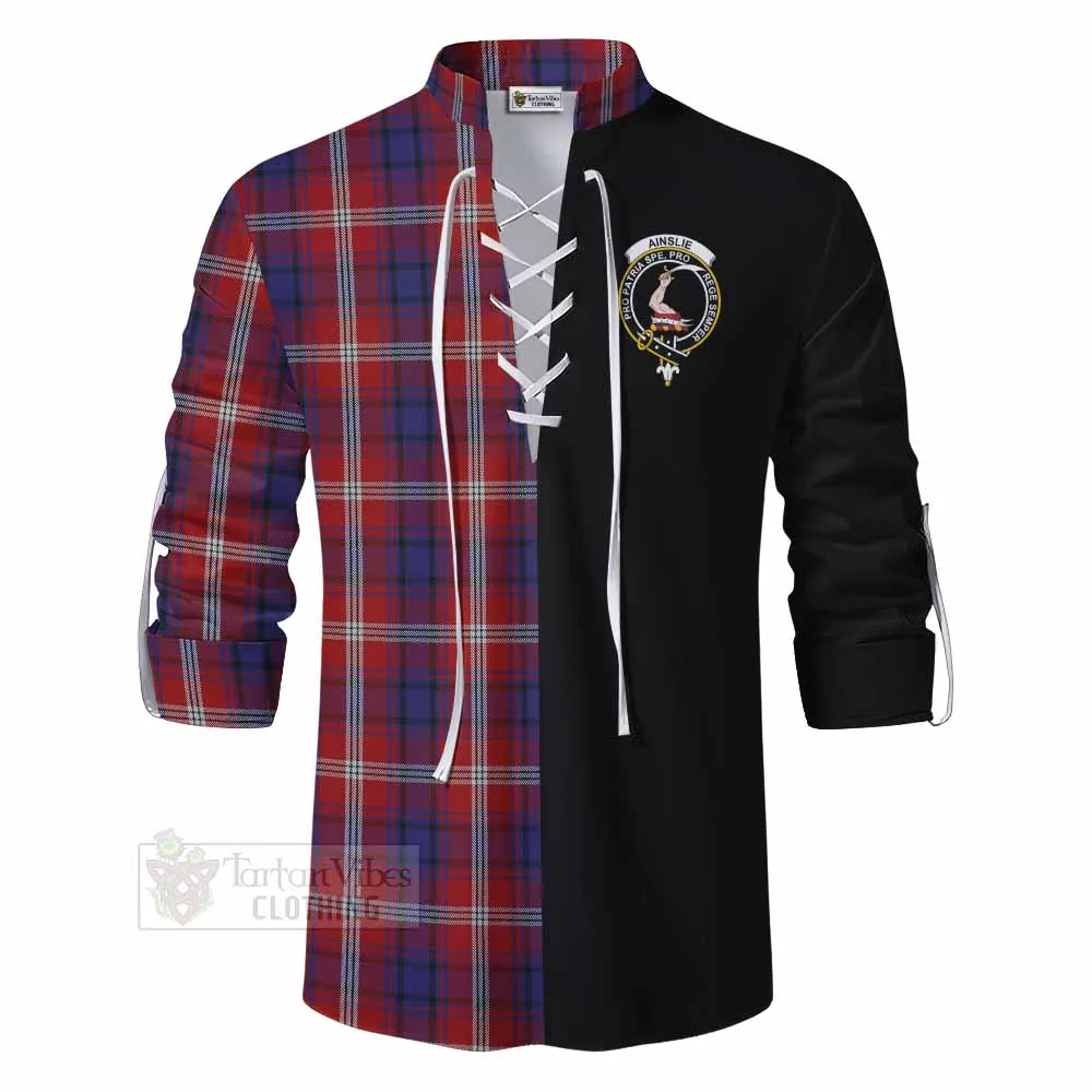 Ainslie Tartan Ghillie Kilt Shirt with Family Crest and Half Of Me Style
