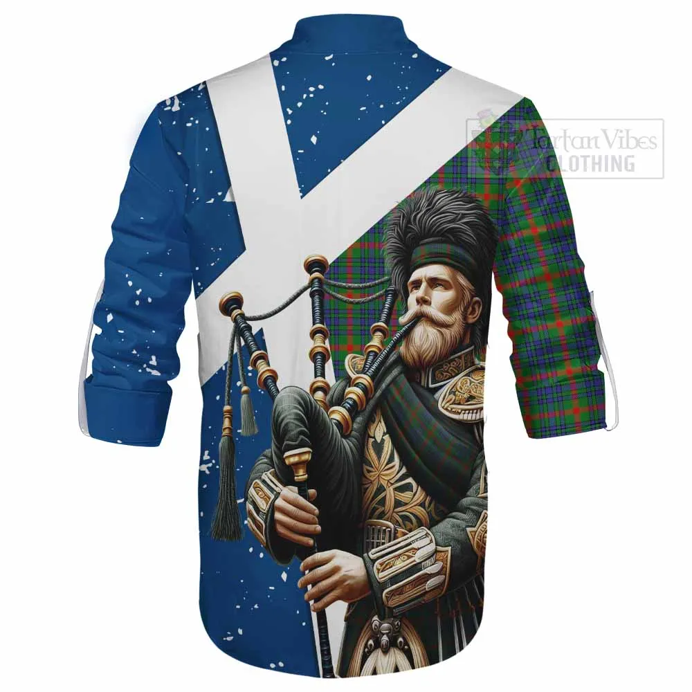 Aiton Tartan Ghillie Kilt Shirt with Family Crest Scottish Bagpiper Vibes