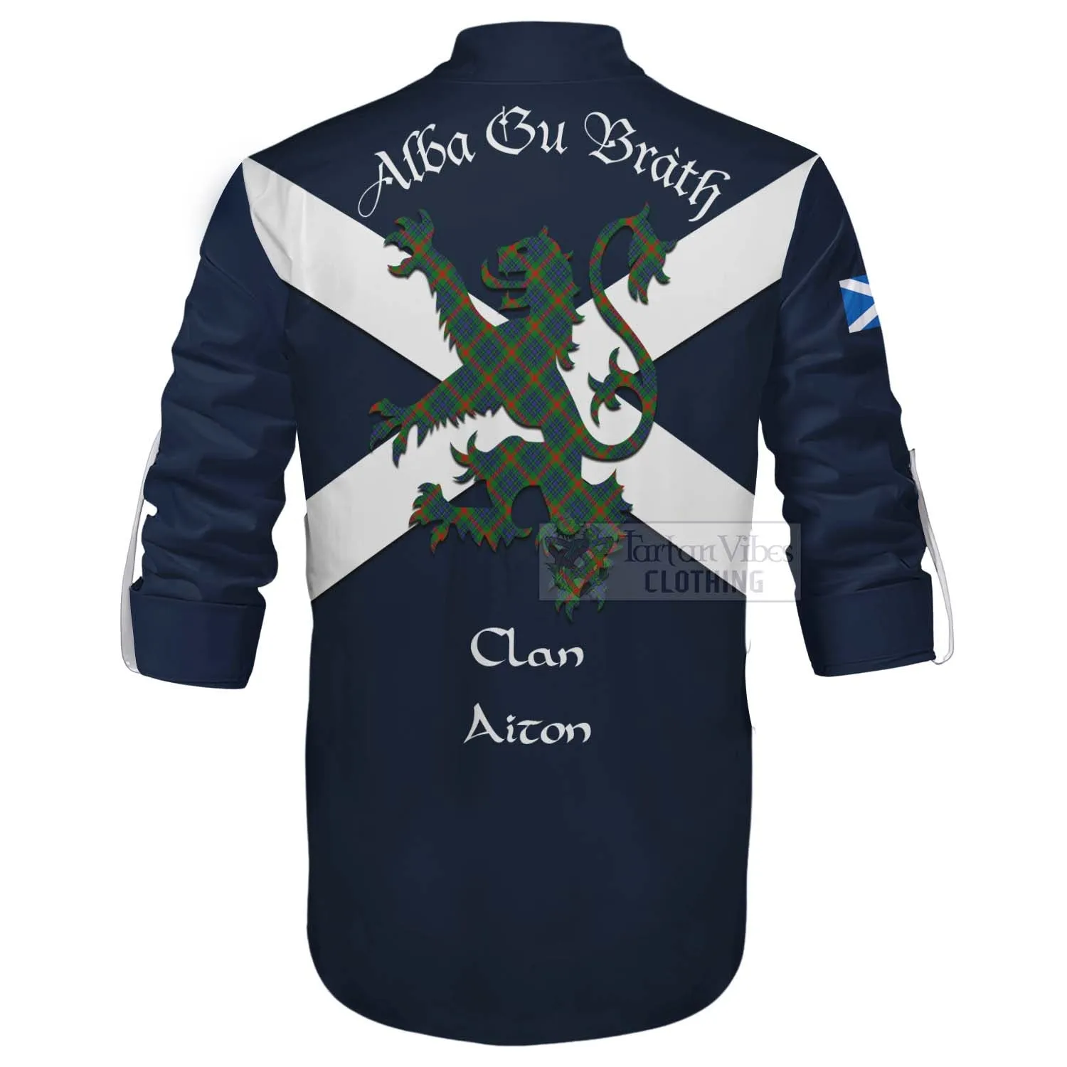 Aiton Tartan Lion Rampant Ghillie Kilt Shirt Proudly Display Your Heritage with Alba Gu Brath and Clan Name