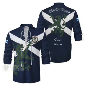 Aiton Tartan Lion Rampant Ghillie Kilt Shirt Proudly Display Your Heritage with Alba Gu Brath and Clan Name