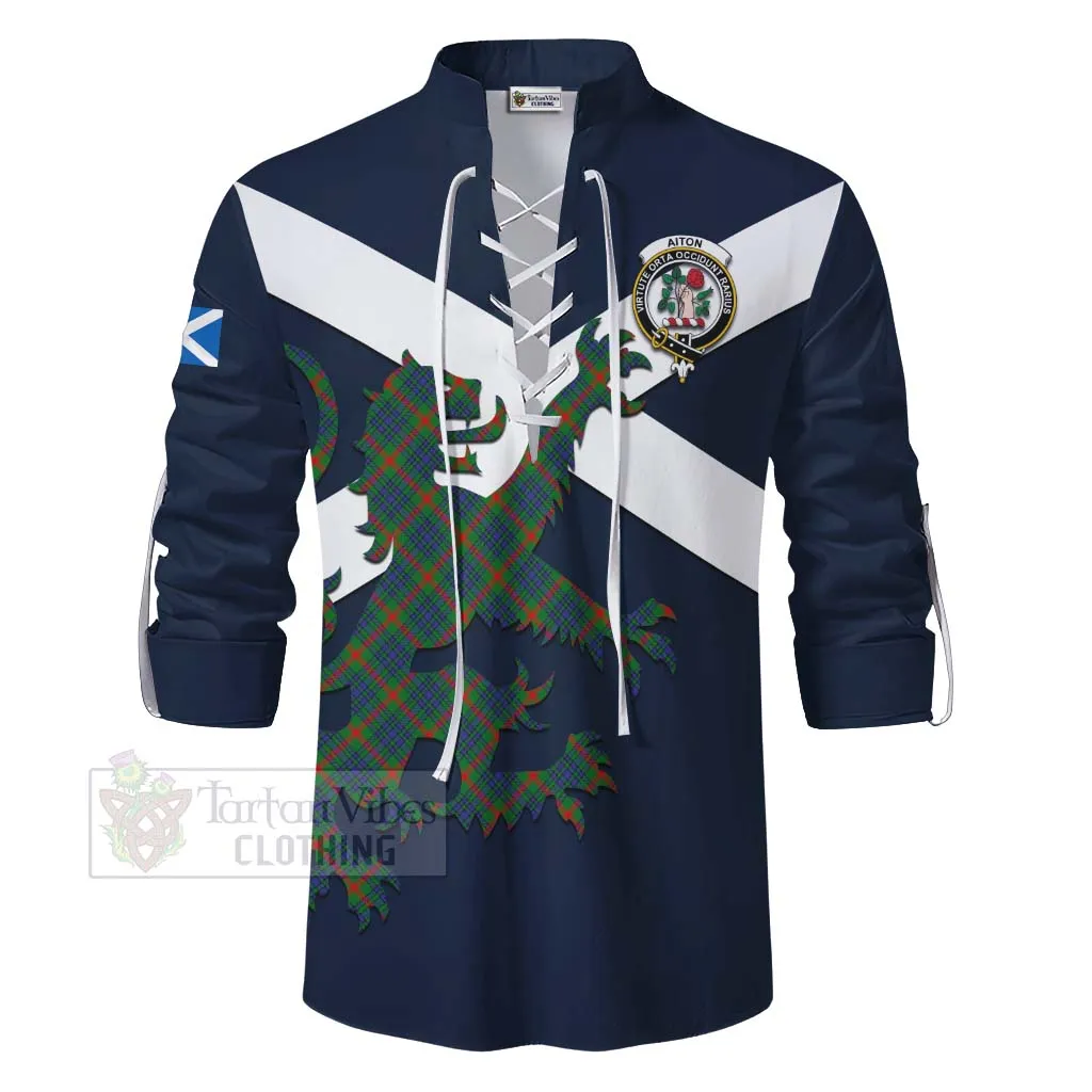 Aiton Tartan Lion Rampant Ghillie Kilt Shirt Proudly Display Your Heritage with Alba Gu Brath and Clan Name