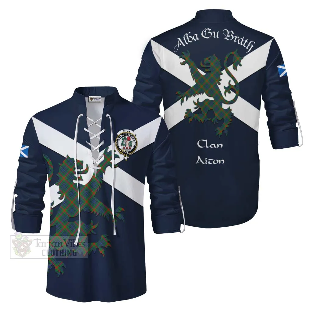 Aiton Tartan Lion Rampant Ghillie Kilt Shirt Proudly Display Your Heritage with Alba Gu Brath and Clan Name