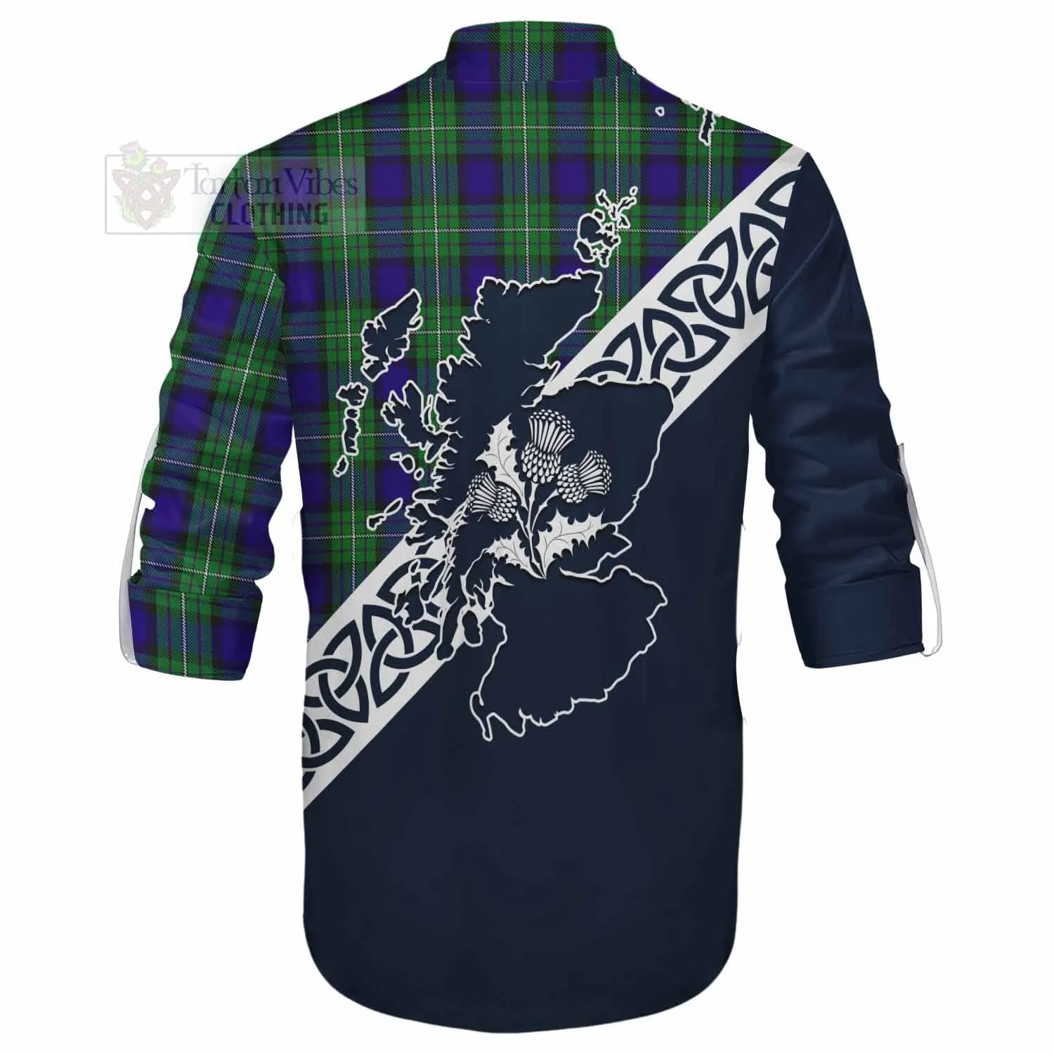 Alexander Tartan Ghillie Kilt Shirt Featuring Thistle and Scotland Map