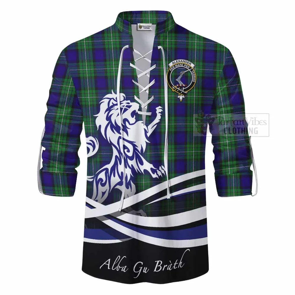 Alexander Tartan Ghillie Kilt Shirt with Alba Gu Brath Regal Lion Emblem