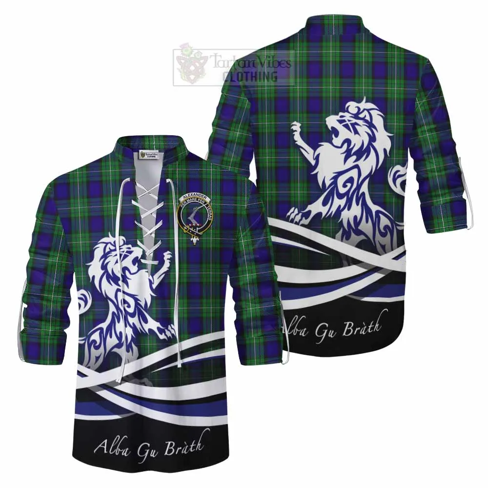 Alexander Tartan Ghillie Kilt Shirt with Alba Gu Brath Regal Lion Emblem