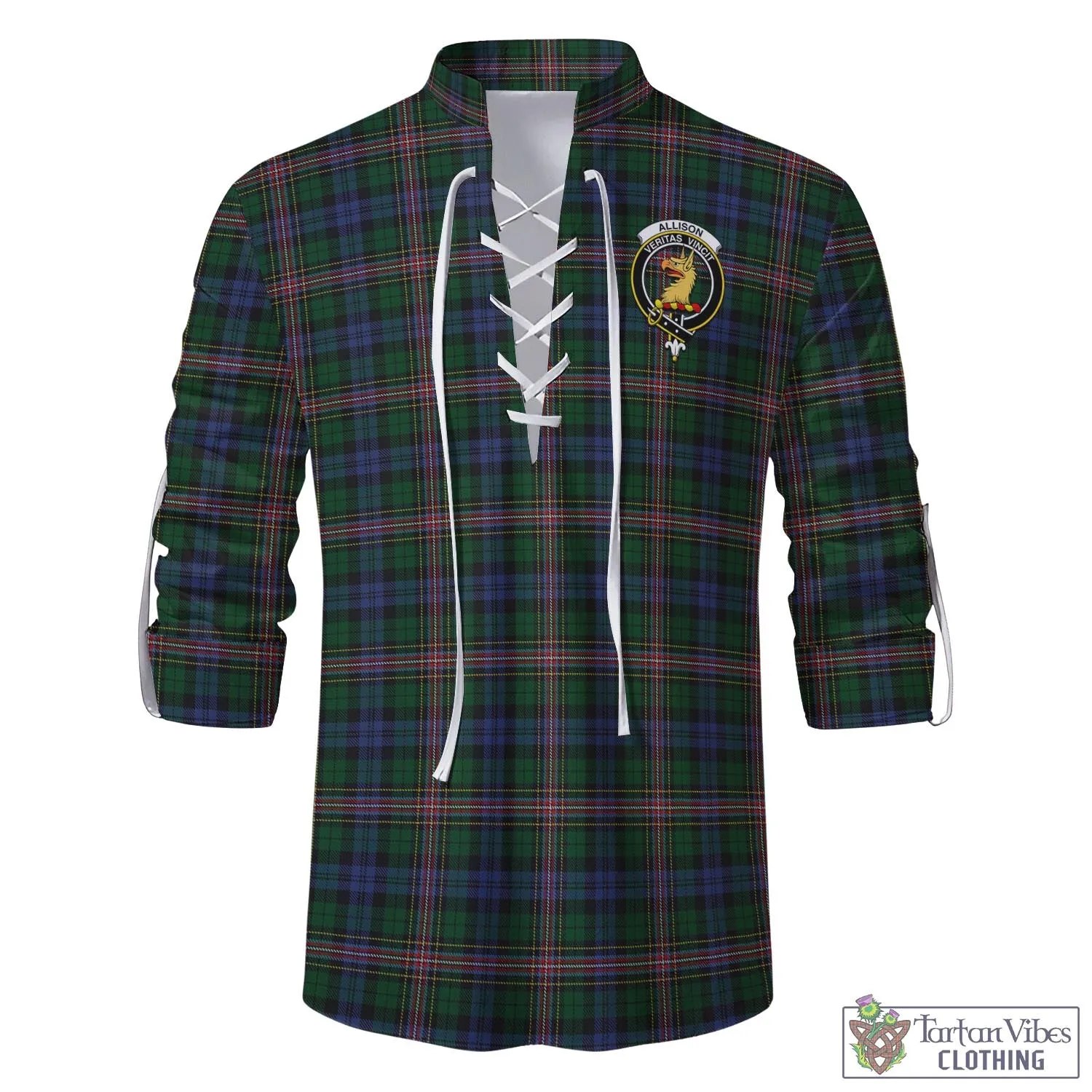 Allison Tartan Men's Scottish Traditional Jacobite Ghillie Kilt Shirt with Family Crest
