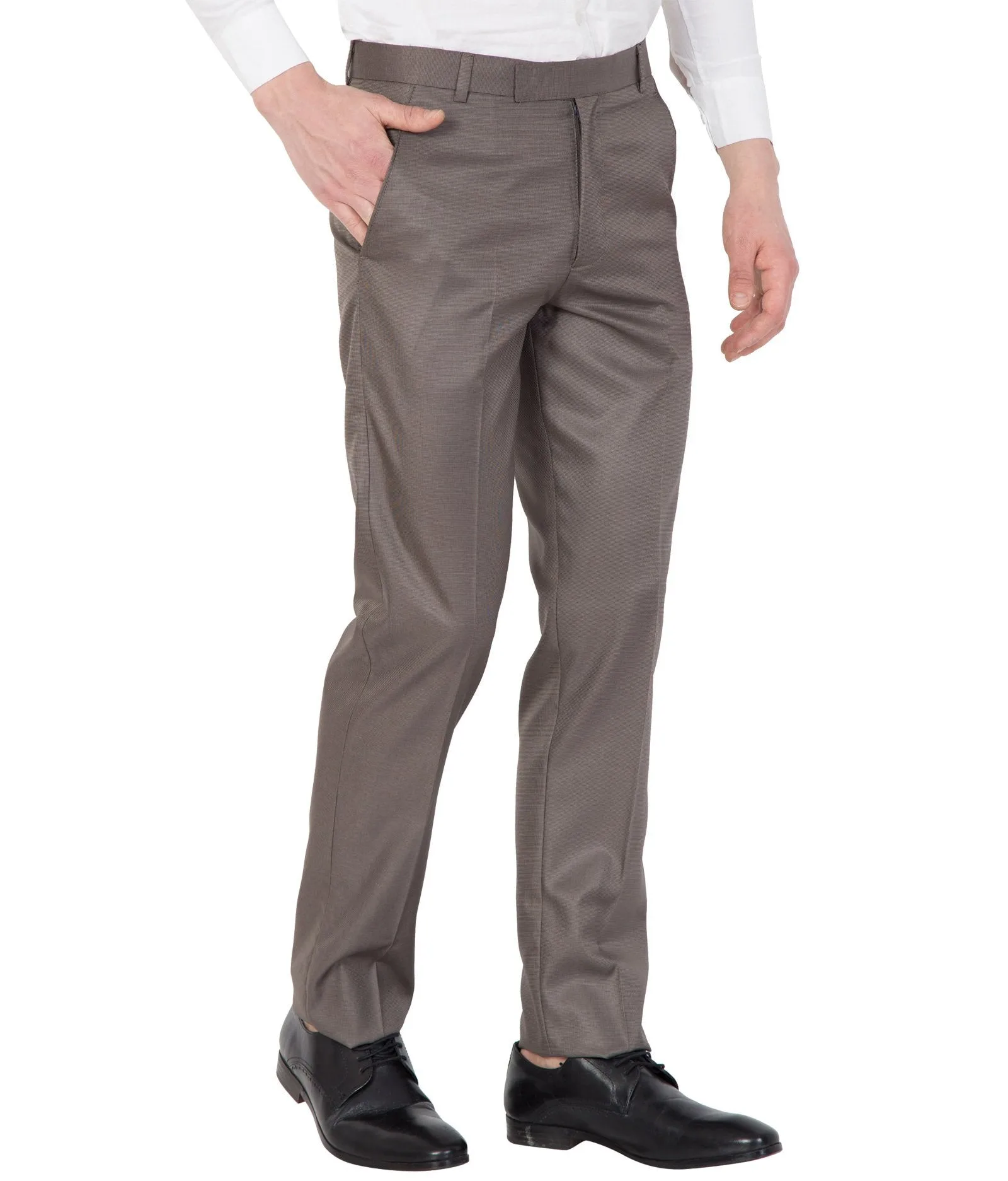 American-Elm Men Brown Slim Fit Solid Cotton Formal Trouser