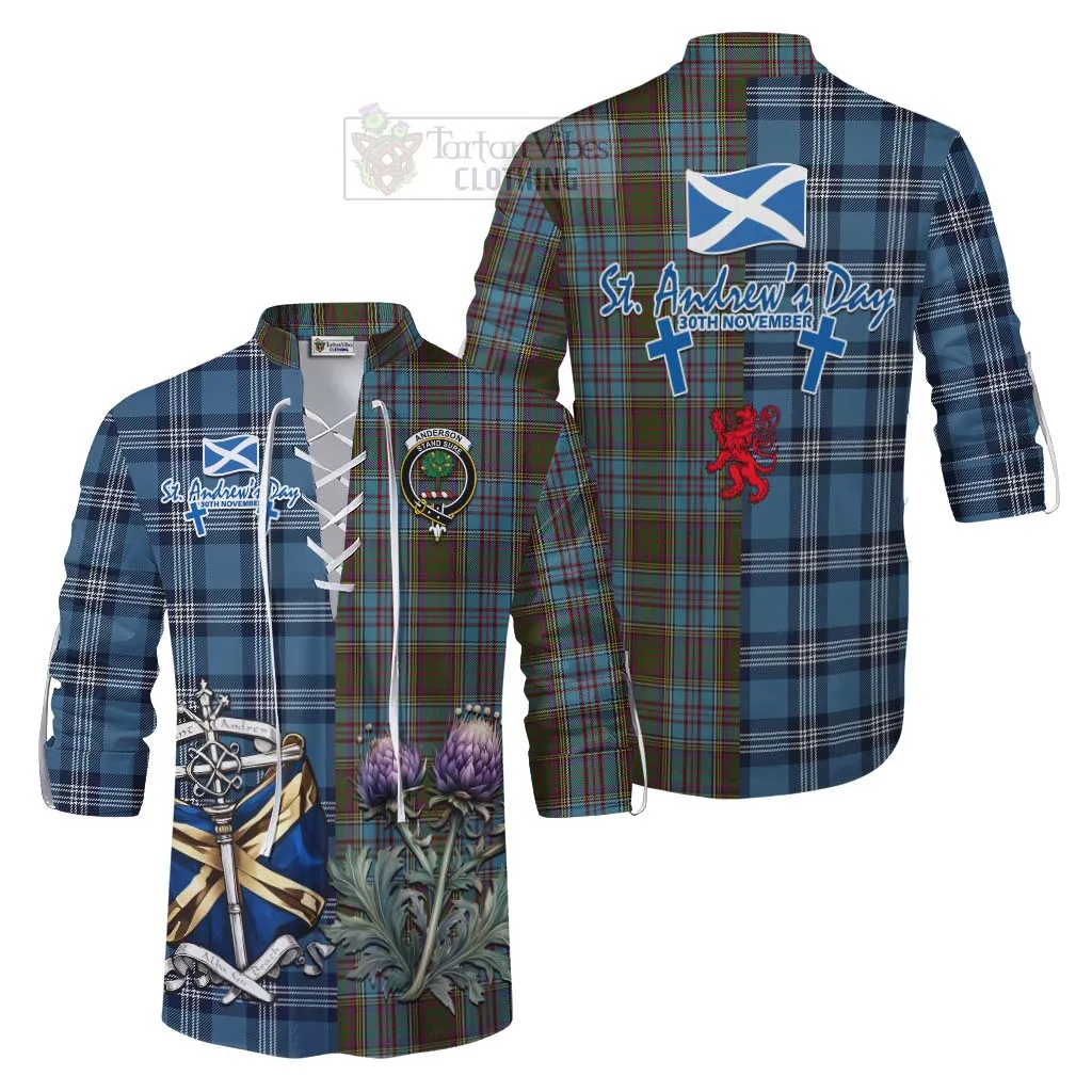 Anderson Tartan Ghillie Kilt Shirt Happy St. Andrew's Day Half Tartan Style