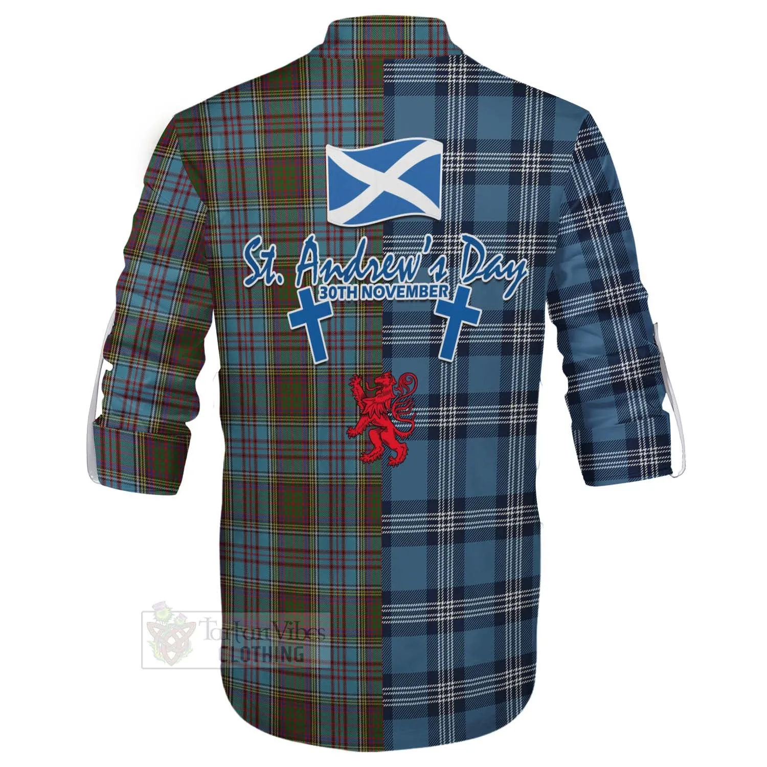Anderson Tartan Ghillie Kilt Shirt Happy St. Andrew's Day Half Tartan Style