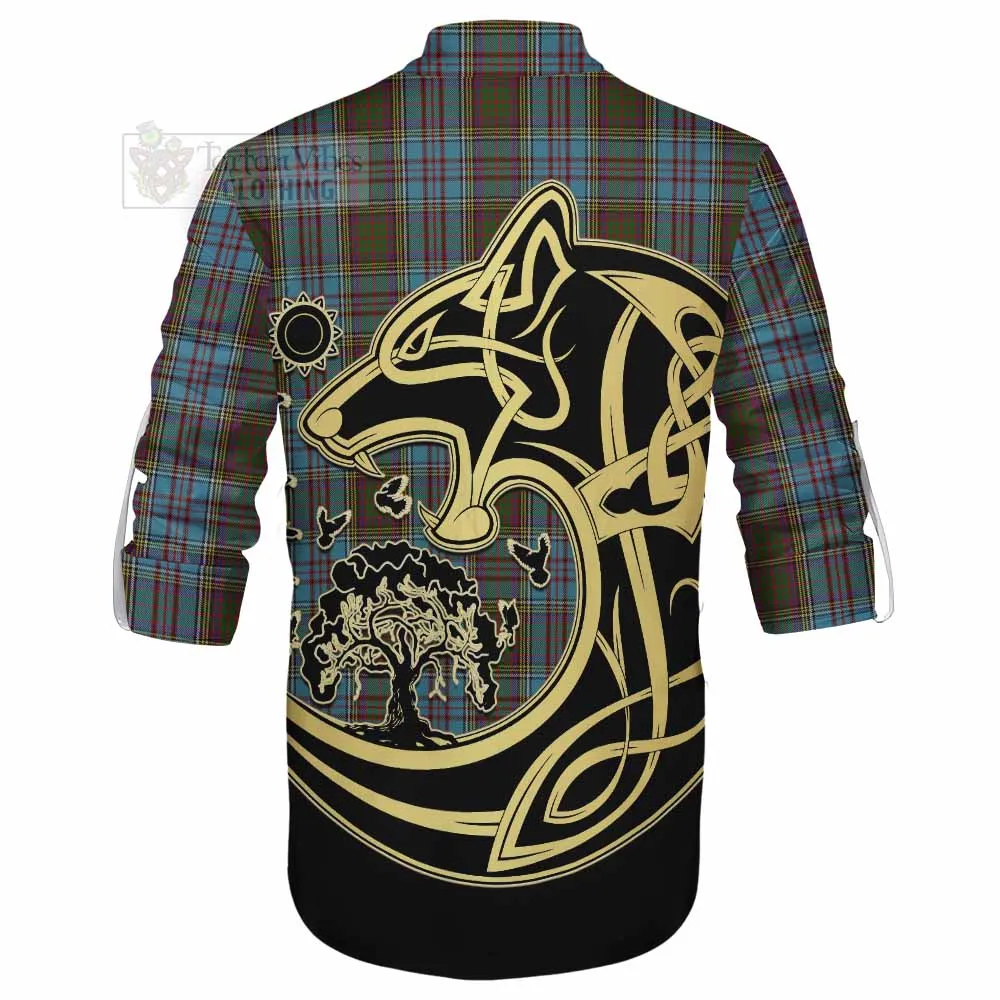 Anderson Tartan Ghillie Kilt Shirt with Family Crest Celtic Wolf Style