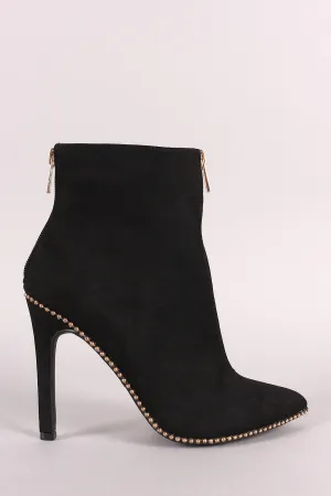 Anne Michelle Vegan Suede Beaded Trim Pointy Toe Stiletto Booties