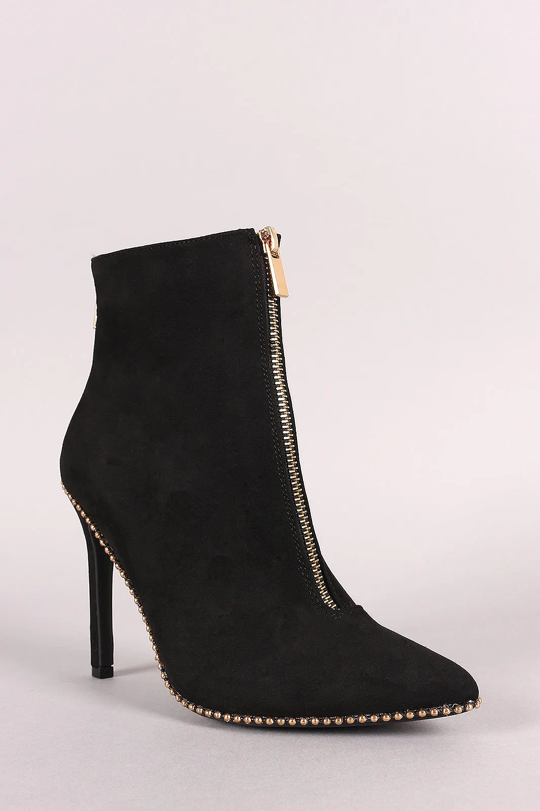 Anne Michelle Vegan Suede Beaded Trim Pointy Toe Stiletto Booties