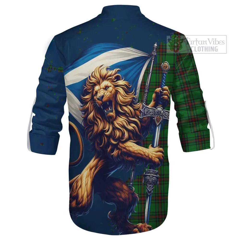 Anstruther Tartan Family Crest Ghillie Kilt Shirt with Scottish Majestic Lion