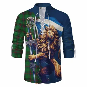 Anstruther Tartan Family Crest Ghillie Kilt Shirt with Scottish Majestic Lion