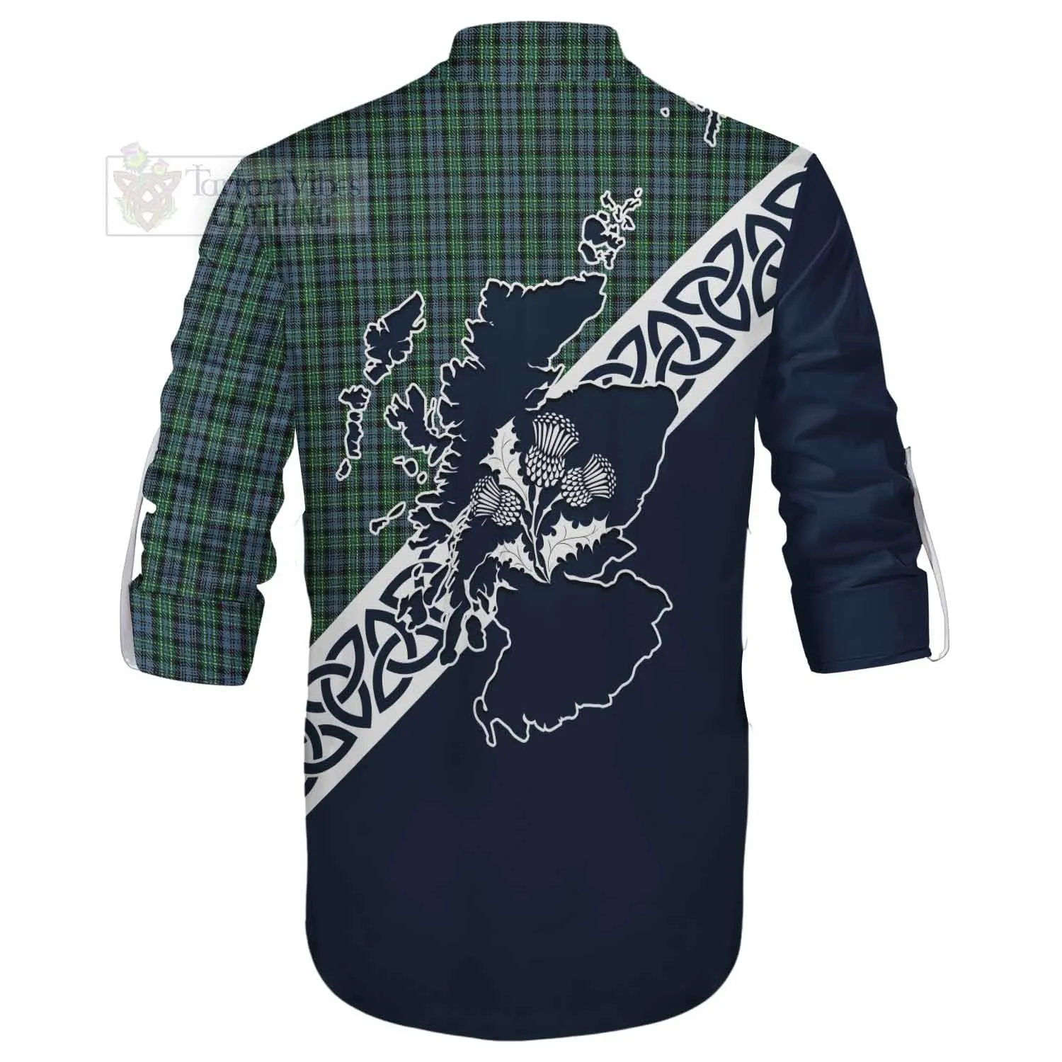 Arbuthnot Tartan Ghillie Kilt Shirt Featuring Thistle and Scotland Map