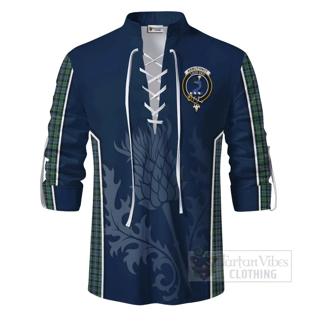 Arbuthnot Tartan Ghillie Kilt Shirt with Family Crest and Scottish Thistle Vibes Sport Style
