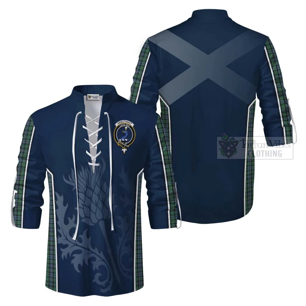 Arbuthnot Tartan Ghillie Kilt Shirt with Family Crest and Scottish Thistle Vibes Sport Style