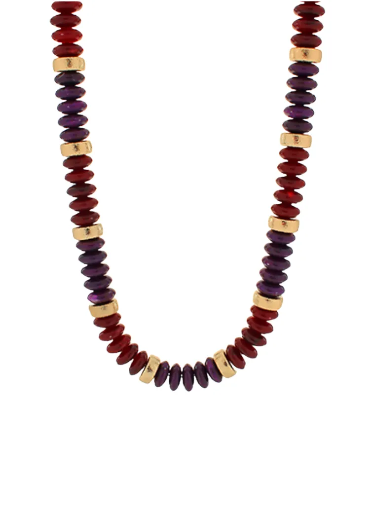 Aria Stone and Metal Necklace-Burgundy