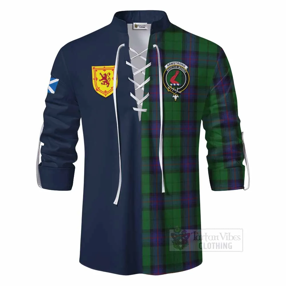 Armstrong Tartan Ghillie Kilt Shirt Alba with Scottish Lion Royal Arm Half Style