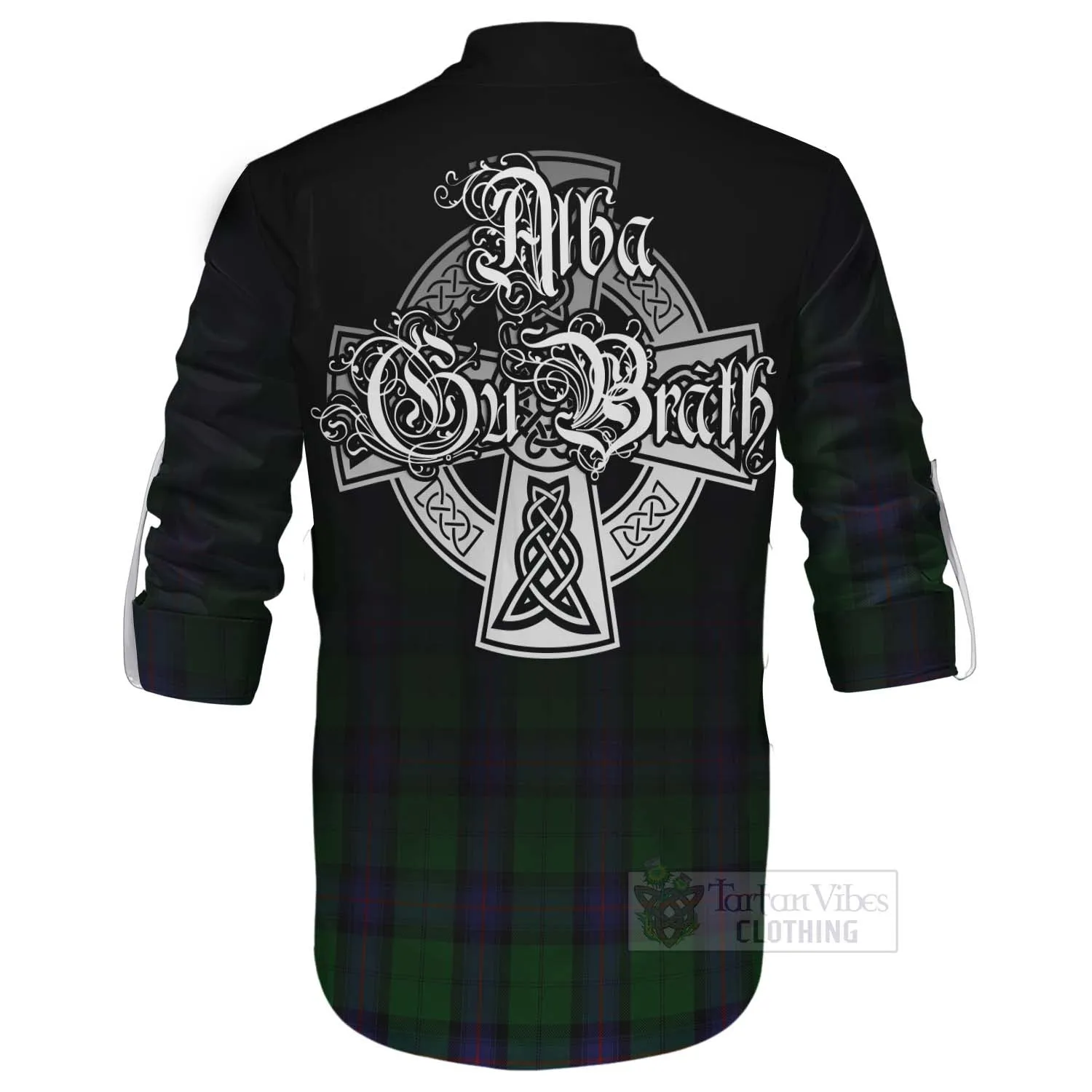 Armstrong Tartan Ghillie Kilt Shirt Featuring Alba Gu Brath Family Crest Celtic Inspired