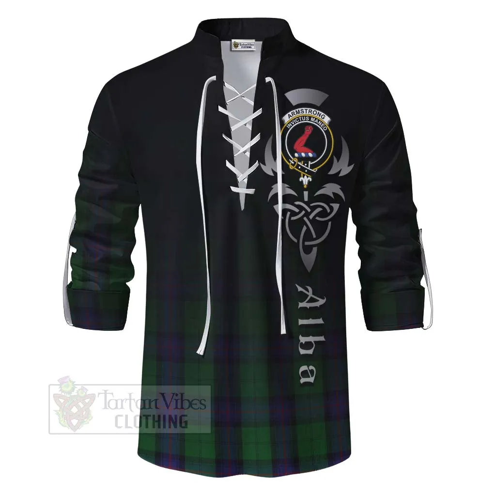Armstrong Tartan Ghillie Kilt Shirt Featuring Alba Gu Brath Family Crest Celtic Inspired