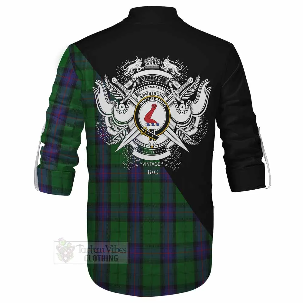 Armstrong Tartan Ghillie Kilt Shirt with Family Crest and Military Logo Style