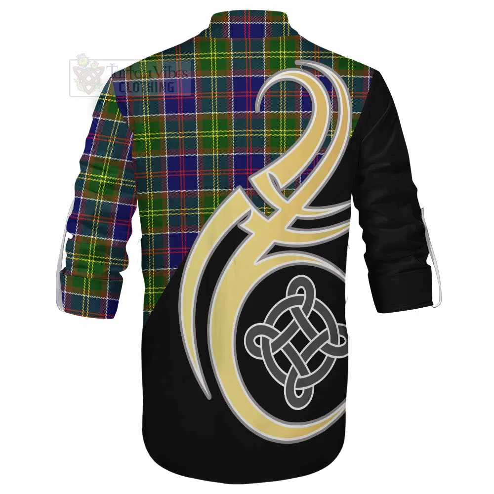 Arnott Tartan Ghillie Kilt Shirt with Family Crest and Celtic Symbol Style