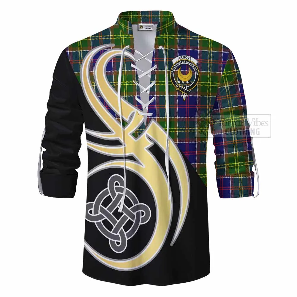 Arnott Tartan Ghillie Kilt Shirt with Family Crest and Celtic Symbol Style