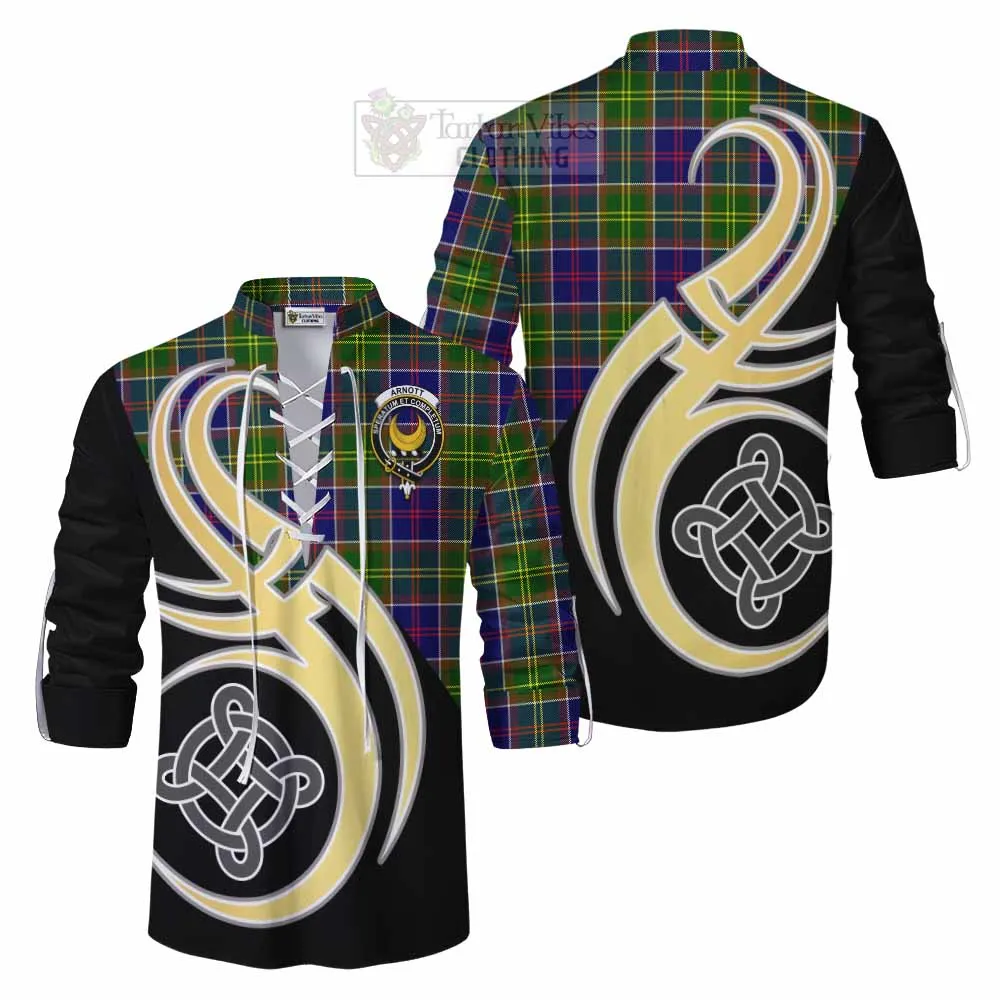 Arnott Tartan Ghillie Kilt Shirt with Family Crest and Celtic Symbol Style
