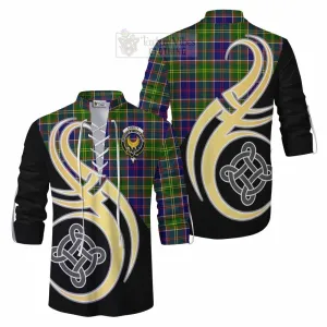 Arnott Tartan Ghillie Kilt Shirt with Family Crest and Celtic Symbol Style