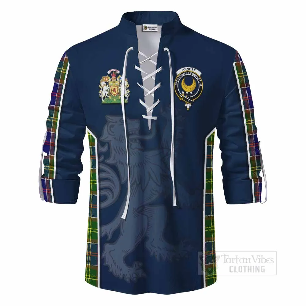 Arnott Tartan Ghillie Kilt Shirt with Family Crest and Lion Rampant Vibes Sport Style