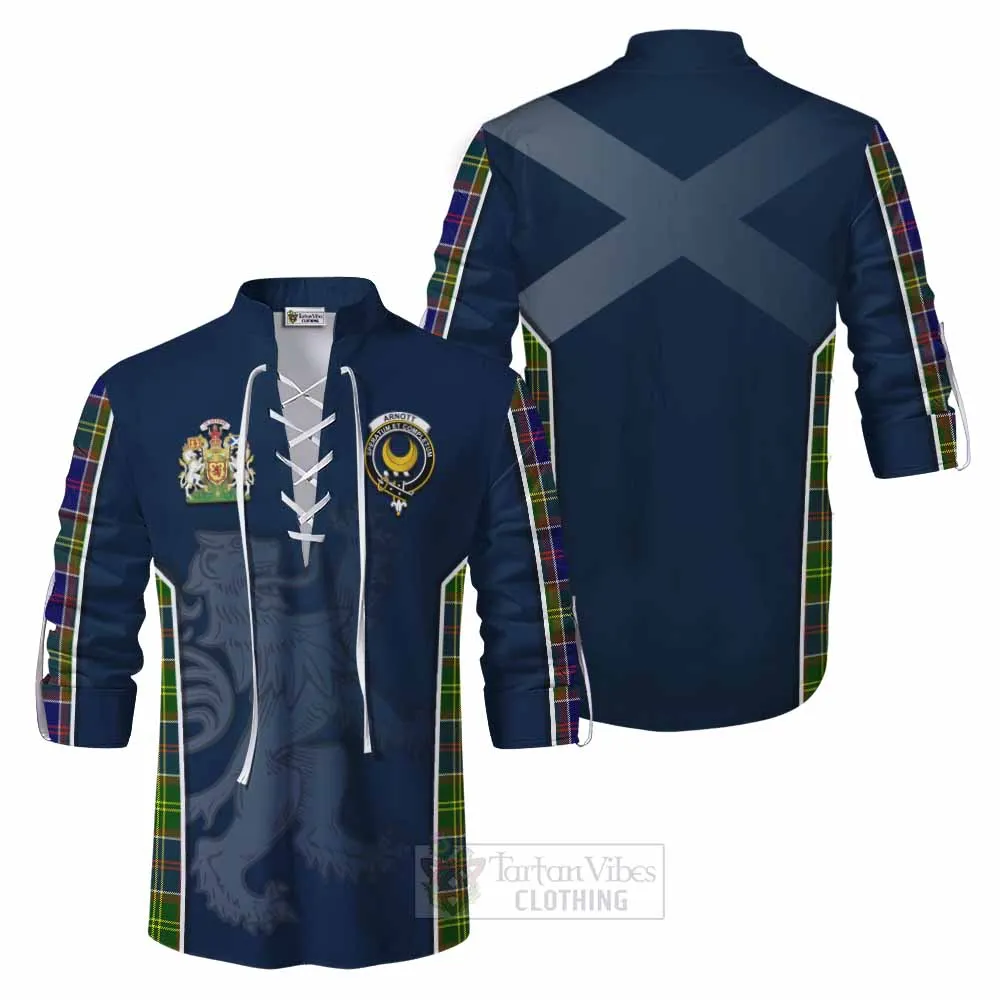Arnott Tartan Ghillie Kilt Shirt with Family Crest and Lion Rampant Vibes Sport Style