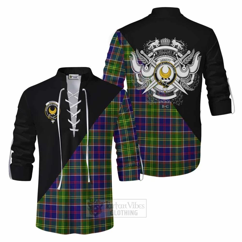Arnott Tartan Ghillie Kilt Shirt with Family Crest and Military Logo Style