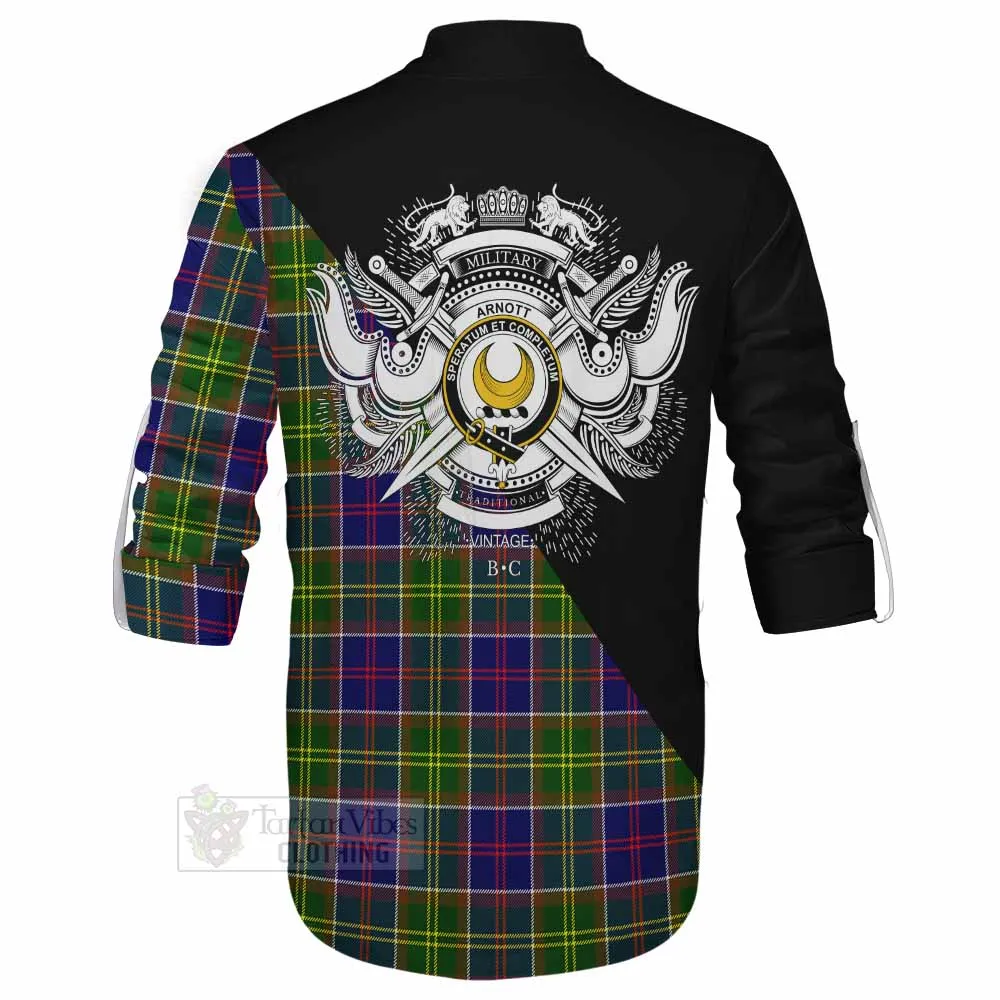 Arnott Tartan Ghillie Kilt Shirt with Family Crest and Military Logo Style