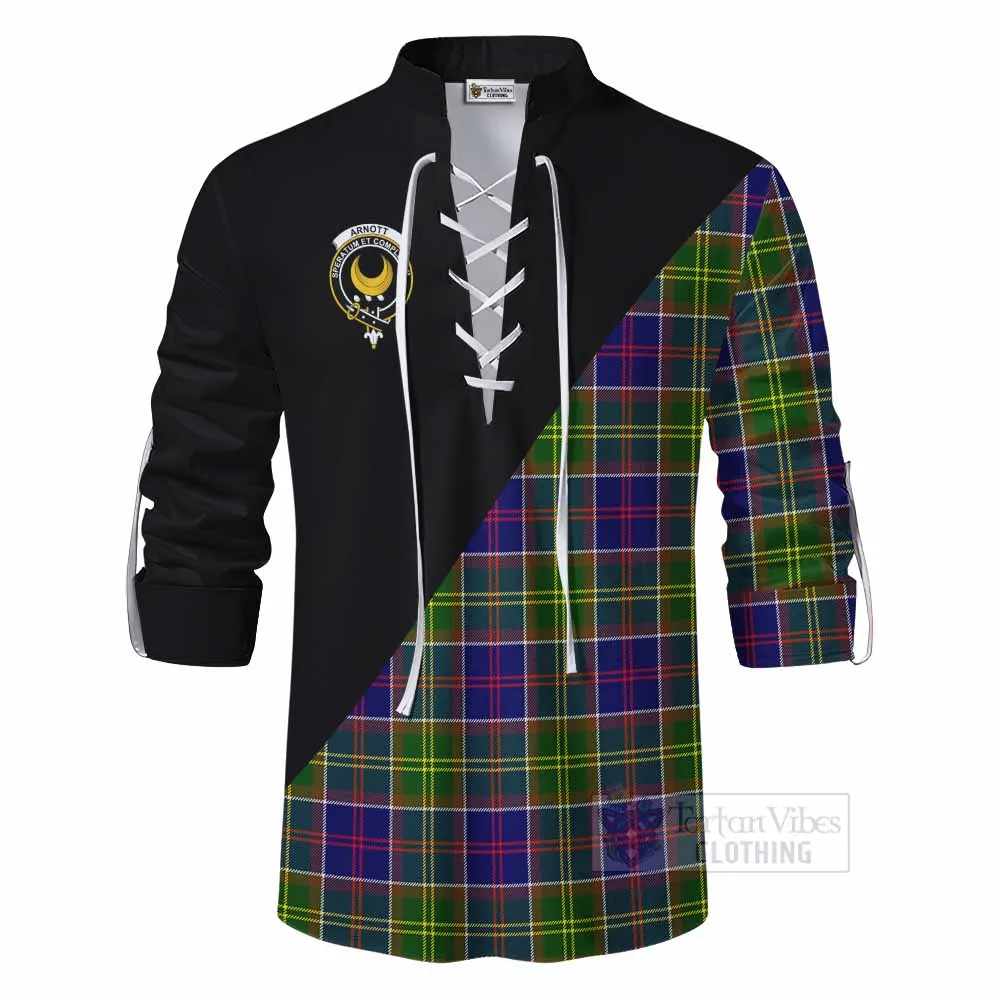 Arnott Tartan Ghillie Kilt Shirt with Family Crest and Military Logo Style