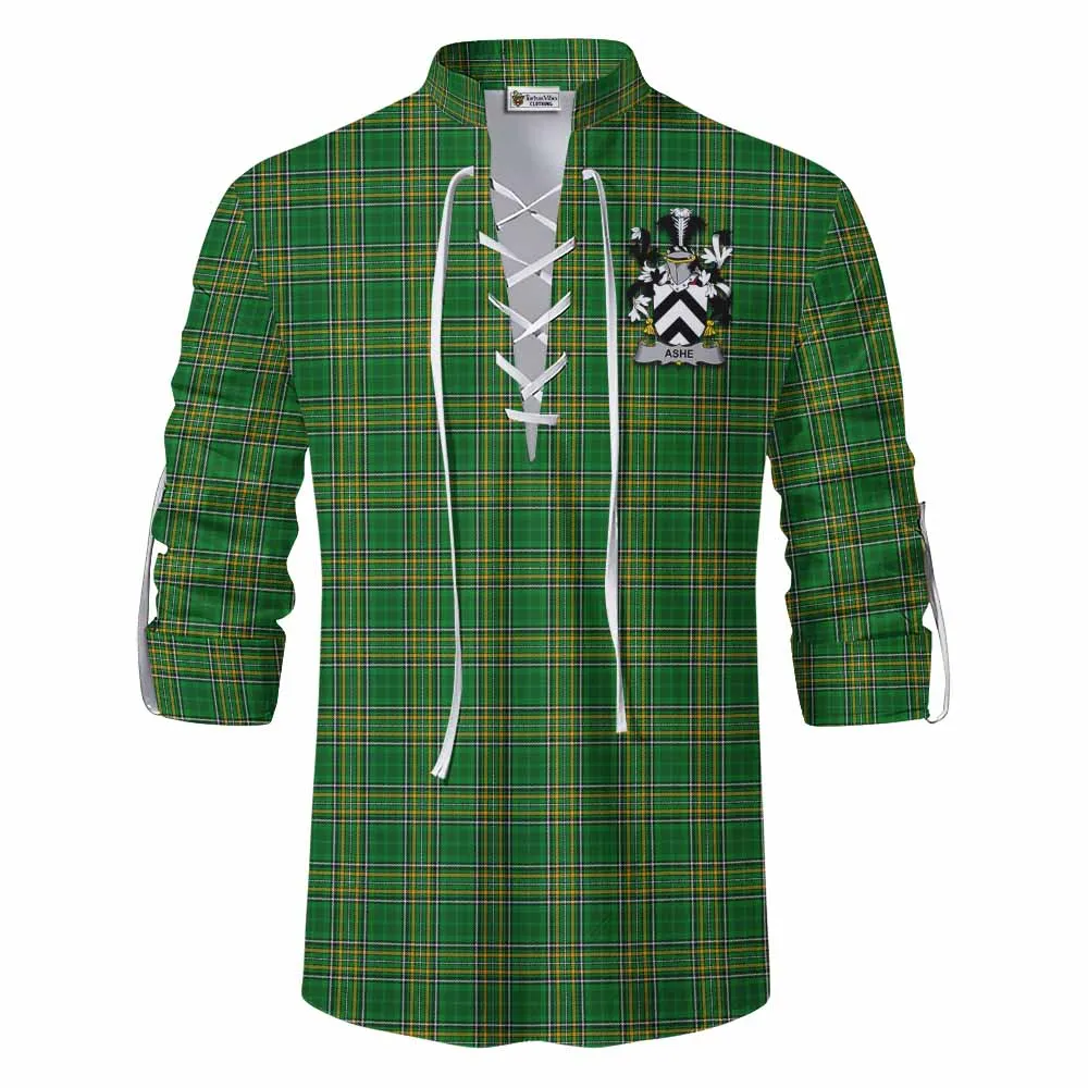 Ashe Irish Clan Tartan Ghillie Kilt Shirt with Coat of Arms