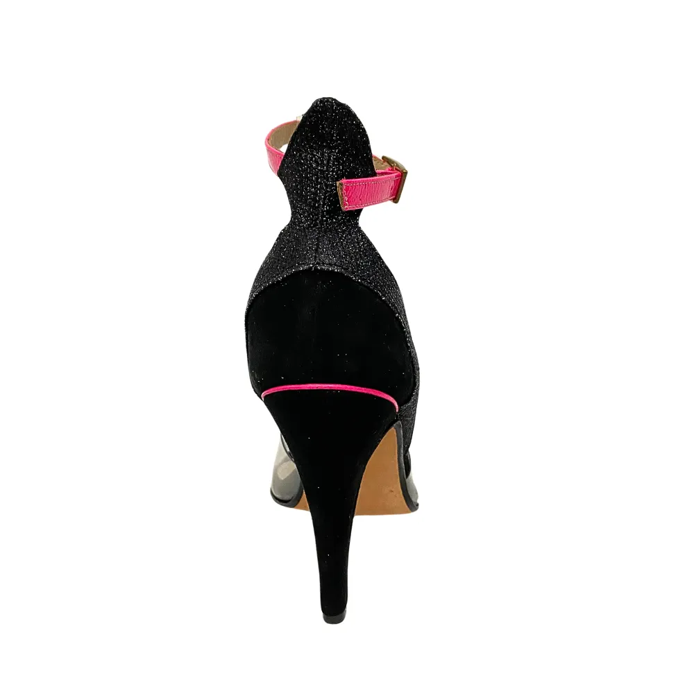 Asia - Acrylic and Pink Leather Ankle Tango Dance Shoes (Leather Sole)