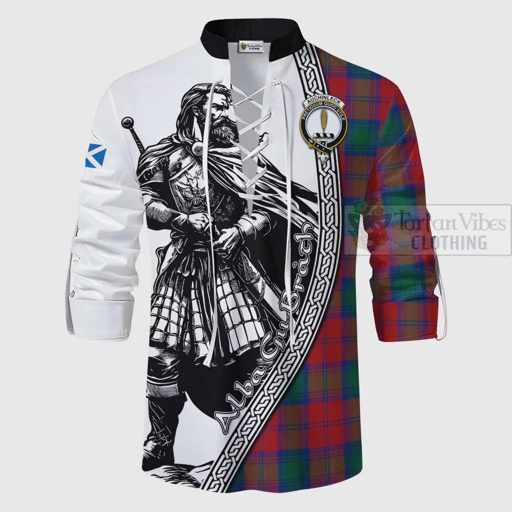 Auchinleck (Affleck) Tartan Clan Crest Ghillie Kilt Shirt with Highlander Warrior Celtic Style