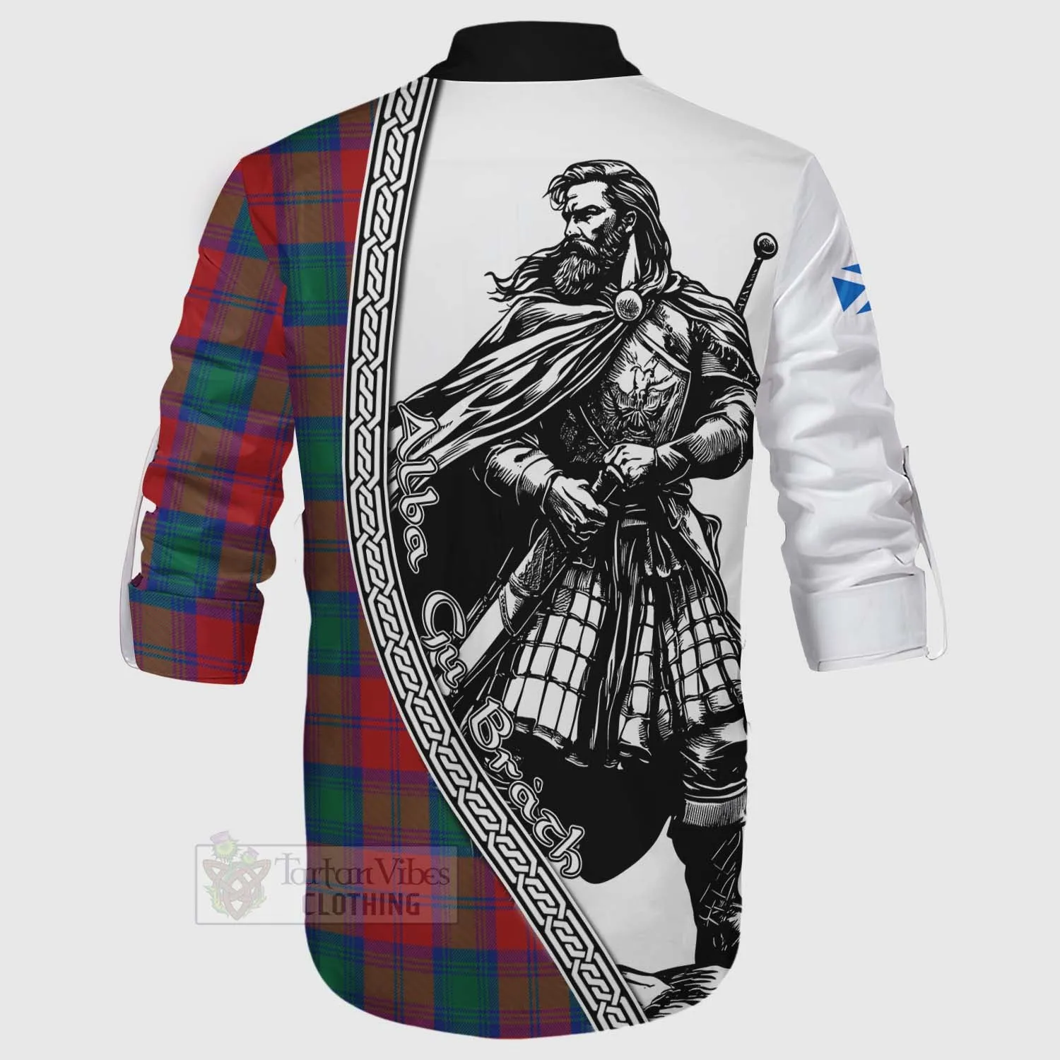 Auchinleck (Affleck) Tartan Clan Crest Ghillie Kilt Shirt with Highlander Warrior Celtic Style