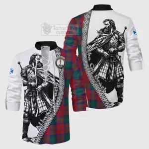 Auchinleck (Affleck) Tartan Clan Crest Ghillie Kilt Shirt with Highlander Warrior Celtic Style