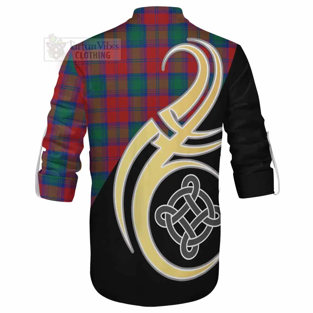 Auchinleck (Affleck) Tartan Ghillie Kilt Shirt with Family Crest and Celtic Symbol Style
