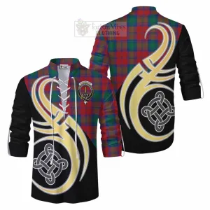 Auchinleck (Affleck) Tartan Ghillie Kilt Shirt with Family Crest and Celtic Symbol Style
