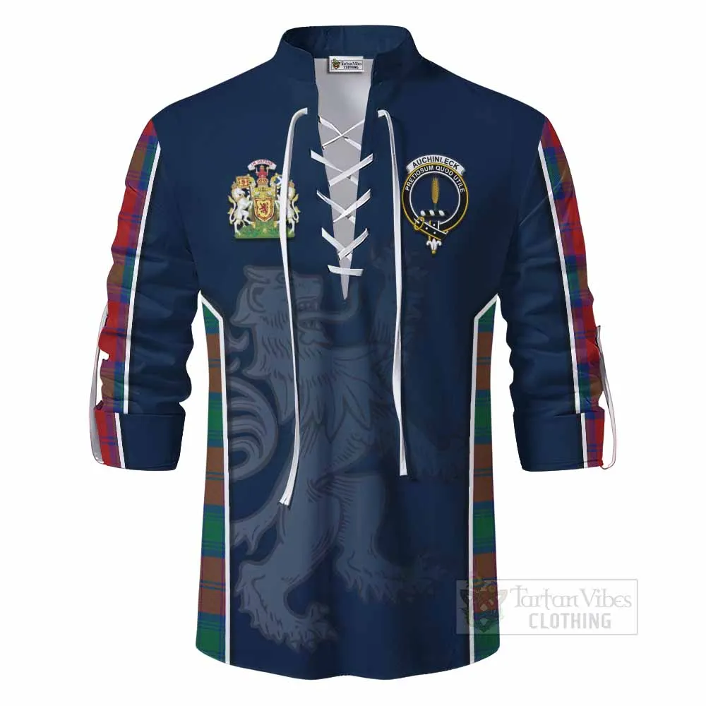 Auchinleck (Affleck) Tartan Ghillie Kilt Shirt with Family Crest and Lion Rampant Vibes Sport Style
