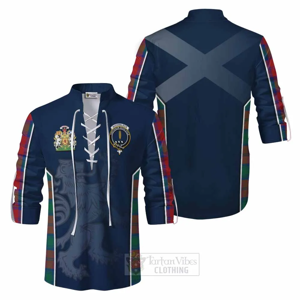 Auchinleck (Affleck) Tartan Ghillie Kilt Shirt with Family Crest and Lion Rampant Vibes Sport Style