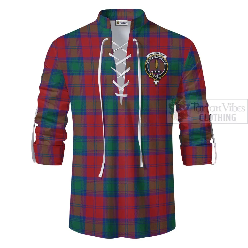 Auchinleck (Affleck) Tartan Ghillie Kilt Shirt with Family Crest Celtic Skull Style