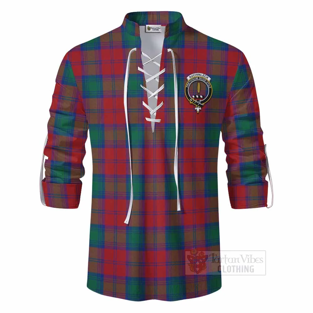 Auchinleck (Affleck) Tartan Ghillie Kilt Shirt with Family Crest DNA In Me Style